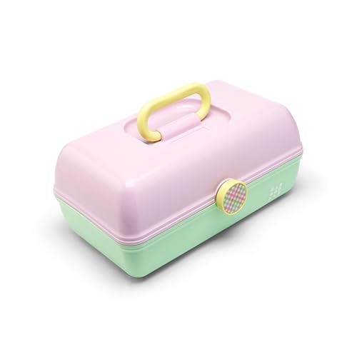 Caboodles On-The-Go Girl Makeup Box, Two-Tone Lavender and Light Green, Hard Plastic Makeup Organizer Box, Built-In Mirror, Secure Latch for Safe Travel, Spacious Storage for Large Items - color: Lavender and Light Green