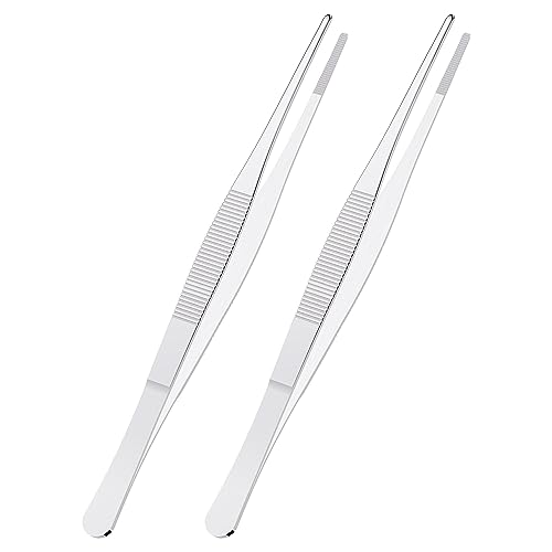 2 PCS 7.1 Inch Stainless Steel Tweezers, with Straight Round Blunt Serrated Tip, 3/64 Inch Thickness Stainless Steel, Multipurpose Daily Garden Home Lab Craft Repairing Tool - size: 7.1"L(3/64"T)