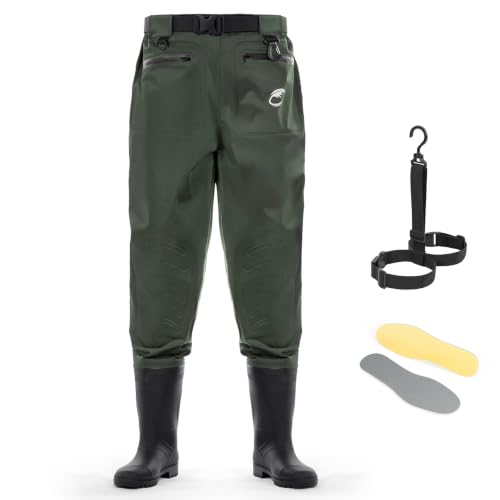 Calamus WaveWalker Waist Waders for Men, 100% Waterproof RipShield Fabric, Slip-Resistant Boots, Moisture-Wicking Insoles - color: Military Green, size: 8