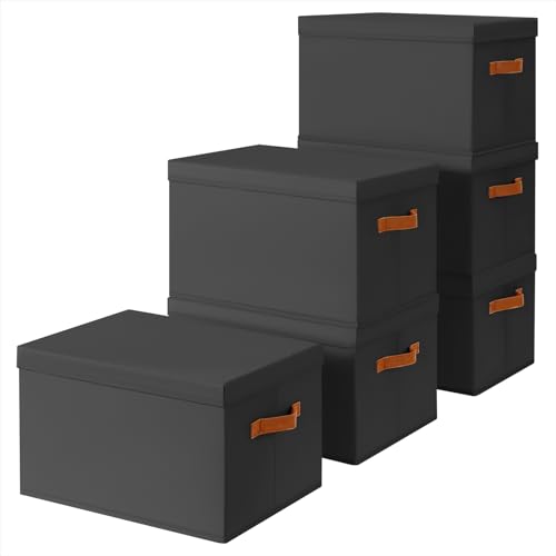 Homsorout Storage Bins with Lids - Large Fabric Closet Bins with Lid, 6 Pack Clothes Organizers and Storage, Collapsible Stackable Cube Basket for Home, Office, Dorm, Black - color: Black, size: XL(6-Pack)