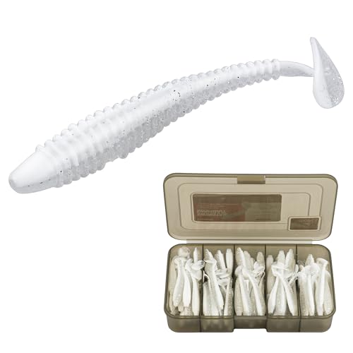 Paddle Tail Swimbaits 100/80/50PCS, 5/4/3/2 inch Soft Fishing Lures Bulk Pack – Durable Lifelike Action Lures for Bass, Trout, Crappie – Freshwater & Saltwater Fishing Gifts - color: White Pearl, size: 2in, 100pcs