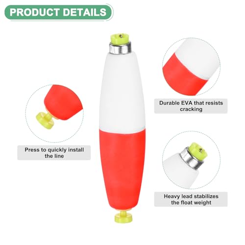 M METERXITY Pack Fishing Bobbers Floats, EVA Foam Weighted Bobbers, Clip-on Floats Slip Corks Floaters Strong Buoys - color: Red & White, size: 3.78" Length