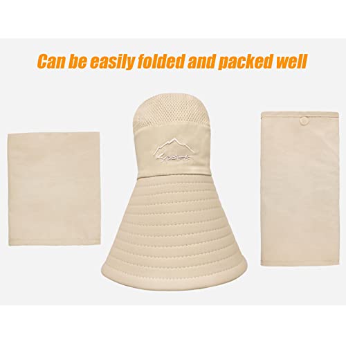 Fishing Hat for Men & Women, Outdoor UV Sun Protection Wide Brim Hat with Face Cover & Neck Flap - color: Beige