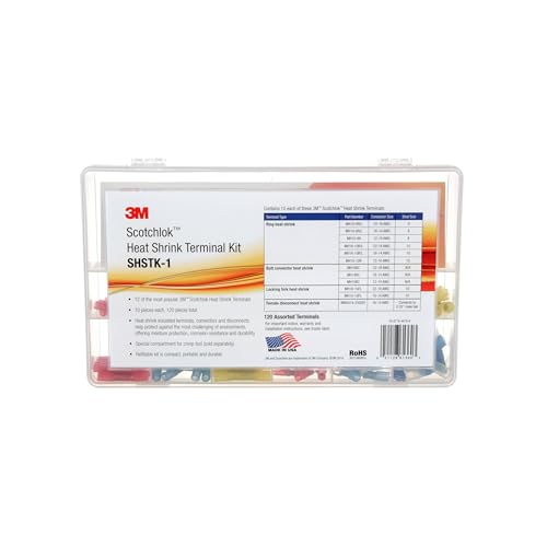 3M Heat Shrink Terminal Kit, SHSTK-1, selection of 12 terminals, refillable kit is compact, portable and durable, 1 Kit of 120 pieces - style: Heat shrink terminal kit