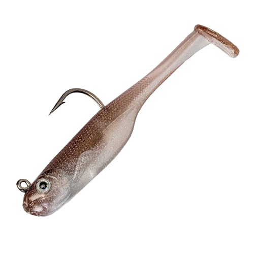 Strike King Homing Minnow Fishing Lure, Pre-Rigged Soft Plastic Swimbait, 3-Pack - color: Reel Shad, size: 4"