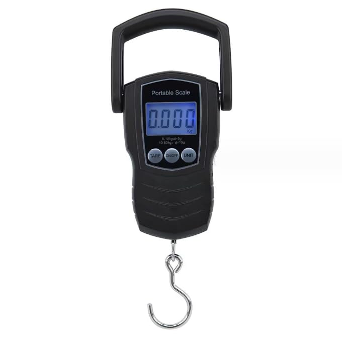 75Kg/165Lb Digital Luggage Scale for Travel, Fishing Weight Scale Unit with 1.5M Measuring Tape, Suitcase Weight Unit Can Switch Kg/Lb/Jin/Oz 4 Units, with Hook, Battery Included - color: black