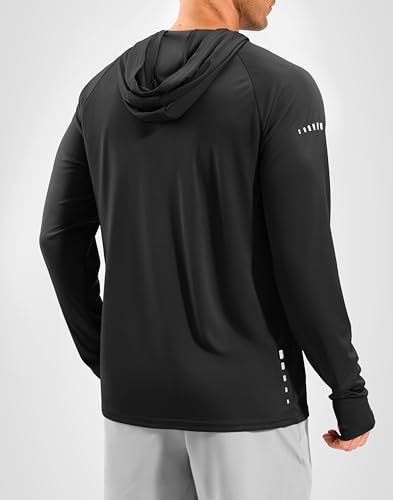 Men's Sun Protection Hoodie Shirts Long Sleeve UPF 50+ Swim Shirts for Men Rash Guard Fishing Shirt Quick Dry - color: Black, size: XX-Large