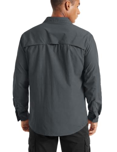 TACVASEN Fishing Shirt for Men, Long Sleeve Shirt Quick Dry Fit, Tactical Shirt Button Up, Work Shirt Lightweight Safari - color: Dark Grey, size: Small