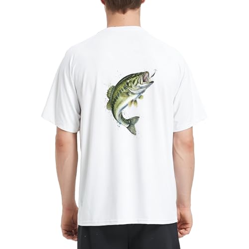 Riverruns Men's Fishing Shirt Short Sleeve UPF 50+ UV Sun Protection T-Shirt Rash Guard Swim Shirt #1024 - color: White/Jumping Bass, size: Small