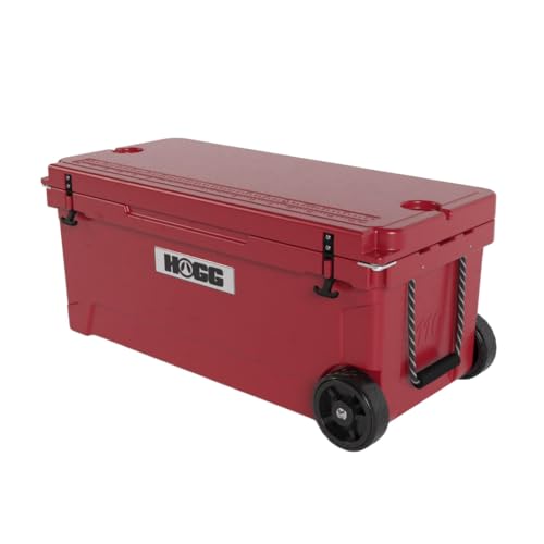 Hogg Rotomolded Coolers, Ice Chest with Wheels, Wheeled Cooler, Rotomolded Ice Chest, Dry Storage, Fishing and Camping Items, Birthday Gifts for Men - color: Harvest Red, size: 110qt