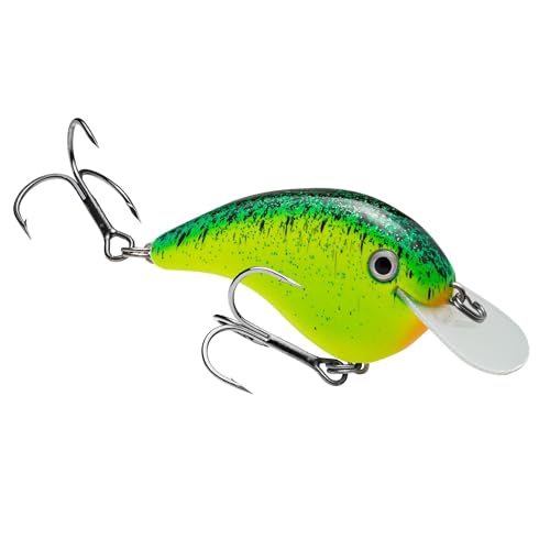 Strike King Chick Magnet Jr. Crankbait Fishing Lure, 1/4 oz, Dives 4-6 Feet, Premium Hooks - color: Chartreuse with Blue/Black Splatterback
