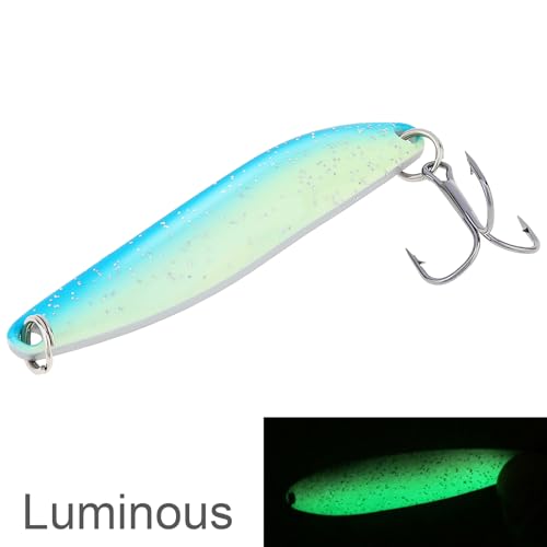 5pcs Luminous Fishing Spoons Metal Lures Hard Baits, Spinnerbaits Fish Fishing Lure Jig Glow for Salmon Bass Trout