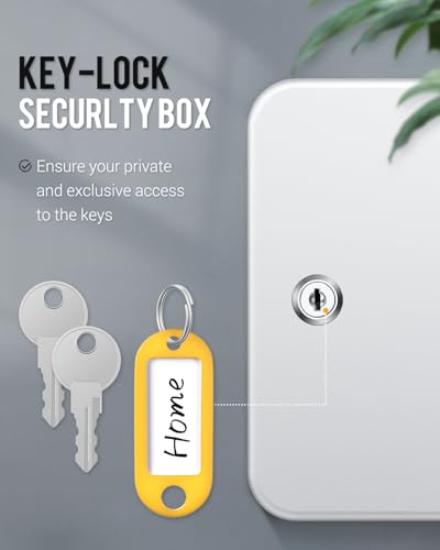Uniclife 20 Position Key Cabinet with Key Lock Wall Mounted White Security Storage Box Steel Key Organizer with Colorful Key Tag Labels Identifiers Stickers and Hooks - color: White, size: 20-Key