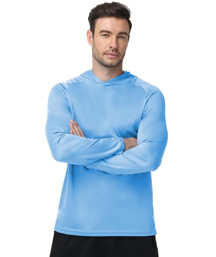 ZITY 5 Pack Men's Sun Protection Long Sleeve Hoodie Shirts UPF 50+ Fishing Shirts Lightweight Athletic Rash Guard Sweatshirts - color: Lightblue/White/Lightgray/Azure/Darkblue, size: Medium