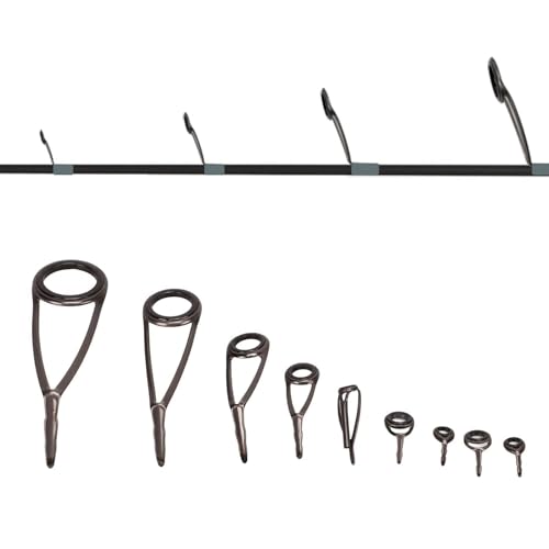 HERCHR 9PCS Fishing Rod Tip Repair Kit, Stainless Steel Ceramic Guides Rod Guide Eyelets Top Ring for Fishing Pole Tip Replacement Supplies