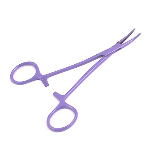 OdontoMed2011® Hemostat Forceps Locking Clamps Serrated Fishing Locking Forceps Clamp Fish Hook Remover Forceps (5" Curved, Full Purple) - color: Purple, size: 5" Curved