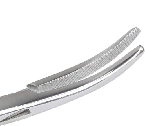 Fishing Forceps Set - Curved & Straight Hemostat 5" 2 Pcs Mosquito Forceps, Locking Small Stainless Steel Tweezers Clamps, Ideal for Fly Tying, Hook Removal, Tackle Box, Crafts & Hobby Use - color: Silver, size: 5"