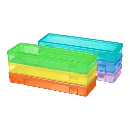 novelinks Plastic Pencil Boxes and Small Plastic Containers with Lids | 6 Pack, Large Color, Large Capacity Pencil Case, Small Storage Containers, Cookie Cutter Storage, Knitting Needle Organizer - color: 6 Pack Large -Color