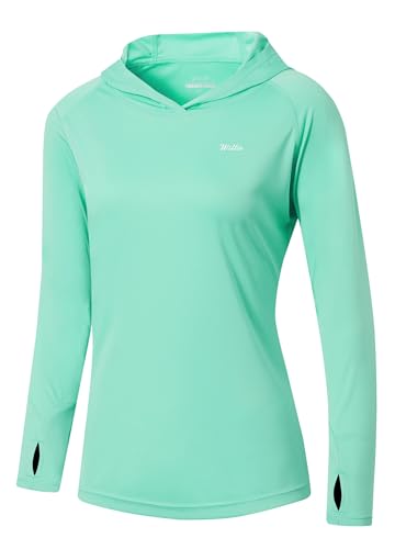 Willit Women's UPF 50+ Sun Protection Hoodie SPF Shirt Long Sleeve Hiking Fishing Outdoor Shirt Lightweight Hoodie - color: Light Green, size: X-Large