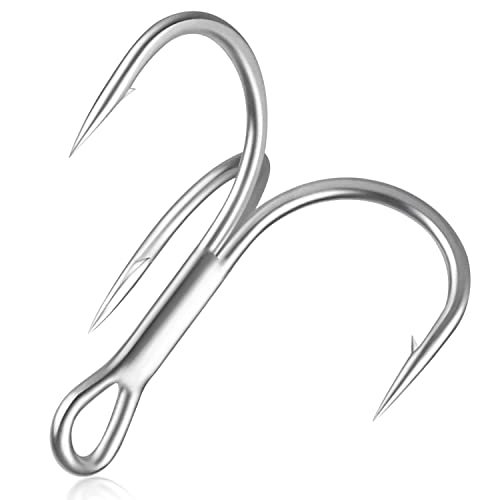 Fishing Red Treble Hooks- 80/120pcs Sharp Round Bend Barbed Treble Hook High-Carbon Steel Triple Hooks for Bass Trout Saltwater Freshwater Size 1/0 1 2 4 6 8 10 12 14 - color: WHITE, size: 120PCS-10#