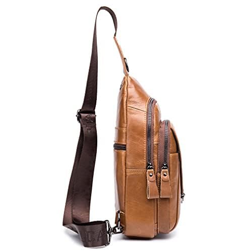 Hebetag Leather Sling Bag Crossbody Backpack for Men Women Outdoor Travel Work Shoulder Chest Pouch Camping Casual Daypack Brown 18cm(W) x8cm(D) x30cm(H)(7.08"x3.14"x11.81") approx; - color: #08brown