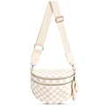 Checkered Nylon Crossbody Bag Bum Bag for Women Mom Large Checkered Fanny Packs with Adjustable Strap - color: Beige Checkered