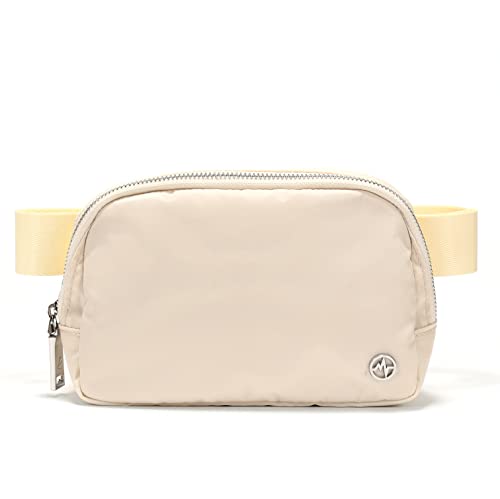 Pander Unisex Belt Bag Fanny Pack for Women with Adjustable Strap, Small Waist Pouch for Workout Running Traveling Hiking - color: Natural