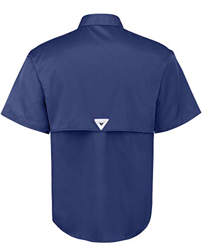 Alimens & Gentle Short Sleeve Fishing Shirt Wicking Fabric Sun Protection Casual Button Down Shirts - color: Navy, size: Medium