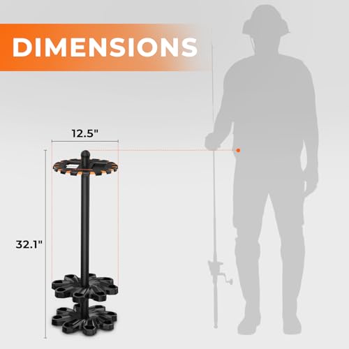 KastKing V16 Fishing Rod Holder for Garage, Floor Rack Holds Up to 16 Rods & Combos, Space-Saving Fishing Pole Organizer with Protective Foam, Durable ABS, Fishing Gear & Accessories Gift for Men - size: V16 without Rotating Base