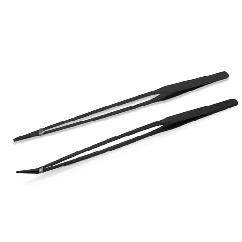Mandala Crafts Black Straight Curved Aquarium Tweezers for Fish Tanks | 15 Inch Forceps, Rust Resistant Stainless Steel, Trimming Aquatic Plants, Bowls, Terrariums, Freshwater & Saltwater Aquascape - color: Black Curved Straight Tweezers, size: 15 Inches