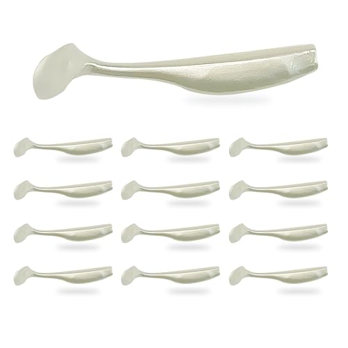 Soft Plastic Paddle Tail Swimbaits – 3 1/4", 4" & 5" Soft Plastic Fishing Lures with Extra-Large Tail for Lifelike Swimming Action – Freshwater & Saltwater - color: Pearl White, size: 3 1/4 Inch - 12 Pack