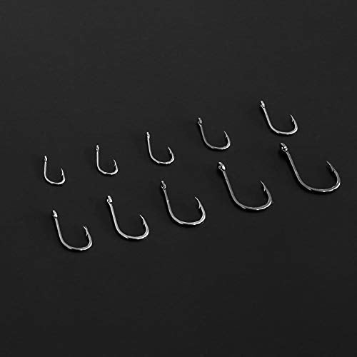 500PCS Small Fishing Hooks, Assorted 10 Sizes(3#-12#) Fish Hooks Portable Plastic Box, Strong Sharp Fishhook with Barbs for Freshwater/Seawater - color: black