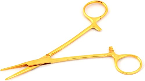 Premium Quality Ultimate Set of 6 Pcs Straight & Curved Hemostat Forceps Locking Clamps Stainless Steel Serrated Jaws for Better Grip-Ideal for Nurses, Fishing + More (Gold Color) - color: Gold Color