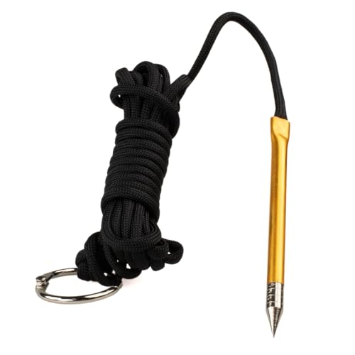10 Foot 550lb Paracord Fishing Stringer Fish Holder with Metal Threading Needle and 1 Inch Split Ring - color: Black