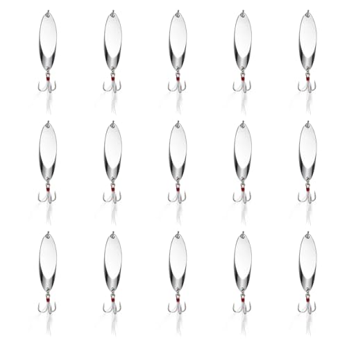 Fishing Spoons Lures, Metal Saltwater Treble Trout Lures Jigging Spoon with Treble Hooks Spinner Baits for Freshwater - color: Silver, size: 5g / 1/5oz