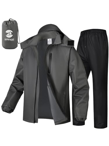 SaphiRose Men's Waterproof Rain Gear 2pcs/set Packable Rain Suit for Working Fishing - color: Grey, size: X-Large