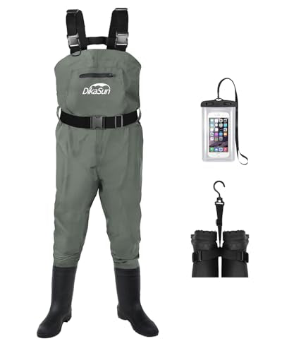 Fishing Waders for Men & Women, Waterproof 2-Ply Nylon/PVC Chest Wader with Boots for Outdoor Sizes 4-13 Bootfoot - color: Grey, size: US-M6/W8