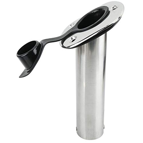 Amarine Made 2Pcs Stainless Steel Fishing Rod Holder Flush Mount with Black PVC Cap and Liner Boat Rod Holder 30 Degrees
