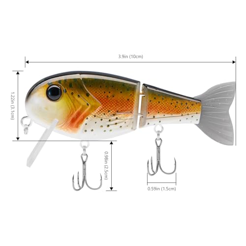 BASSROCK Topwater Fishing Lures for Bass Pike Salmon Floating Swimbait Jointed Crankbait Freshwater Saltwater 4.9in/1.76oz RK1001 - color: Rainbow Trout II, size: 3.9in/1.04oz