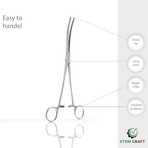 Precision Kelly Hemostat Forceps Locking Tweezers Clamp, Silver, Straight and Curved Stainless Steel (Curved, 10") - size: 10", style: Curved