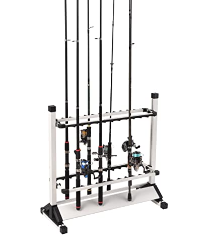 JOYWAVE Fishing Rod Holders,Aluminium Fishing Pole Holders,Portable Fishing Rod Rack,Holds Up to 24 Rods,Fishing Pole Vertical Ground Display Rack - color: White