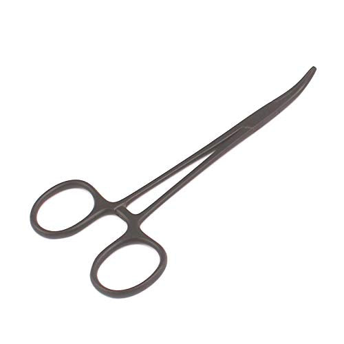 OdontoMed2011® Hemostat Forceps Locking Clamps Serrated Fishing Locking Forceps Clamp Fish Hook Remover Forceps (5" Curved, Black) - color: Black, size: 5" Curved