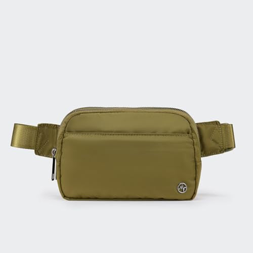 Pander Everywhere Belt Bag for Women, 5 Zipper Pockets Nylon Crossbody Fanny Pack Purse (Dark Moss) - color: Dark Moss