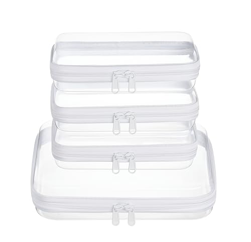 4 pcs Clear Zipper Pouches,Hard Shell Zipper Case, Toiletry Bag for Travel, CLear Diaper Bag, Toiletry Pouch, Travel Organizer, Cosmetic Bag,Toy Storage Bins (M+3S) - color: White, size: M+3S