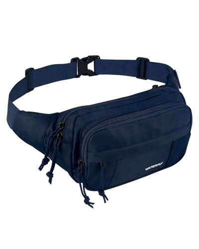 WATERFLY Fanny Pack Waist Packs: Large Crossbody Fanny Packs for Women Men with 5 Zipper Pockets Adjustable Strap Waist Bags Hip Pack for Traveling Cycling Running Hiking-Navy Blue - color: Navy blue
