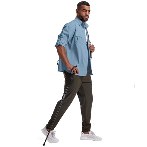 Mens Safari Sun Shirts UPF 50+ UV Sun Protection Long Sleeve Outdoor Quick Dry Fishing Hiking Gardening Shirts - color: 5051 Ocean Blue, size: XX-Large