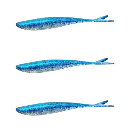 Lunker City Fishing 4.5" Freaky Fish Split Tail Soft Plastic Minnow Bass Lure Stick Bait Shad Jerkbait, 8 Per Bag, Made in The USA - color: 25 Blue Ice