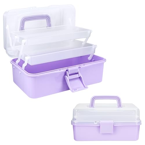 10Inch Tackle Box Organizer and Storage,Three-Layer Sewing Box With 2 Trays | Craft Organizers and Storage,Medicine Storage Box With Handle For Nail、Makeup、Diamond Painting、Building Blocks - color: Purple