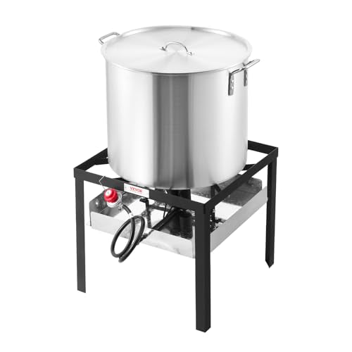 VEVOR 60 Qt Seafood Boiling Kit with Strainer, Outdoor Seafood Boil Pot and Basket, Cooking Set for Crab Crawfish Lobster Boiling, Aluminum Stockpot with 100,000 BTUs Propane Burner and Steamer Rack - style: 60-qt