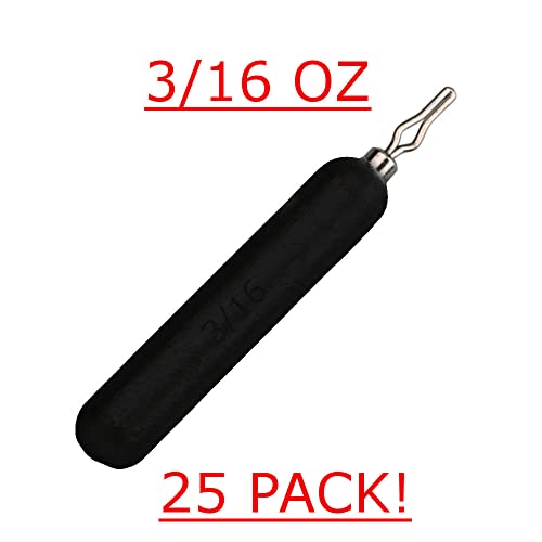 Reaction Tackle Drop Shot Weights for Bass Fishing - Skinny Pencil Sinkers for Drop Shot Rig - Freshwater and Saltwater Finesse Fishing - color: Black, size: 3/16 Oz (25-Pack)